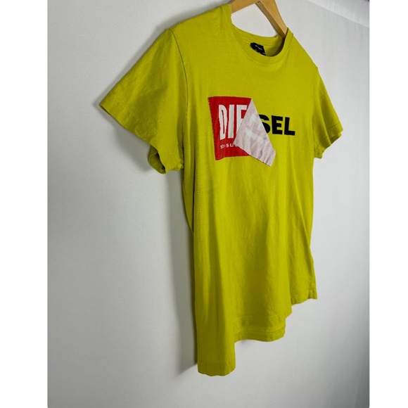 Diesel Brand Short Sleeved Cotton Crewneck Graphic Logo Tee Shirt in Yellow S/M - Picture 10 of 11